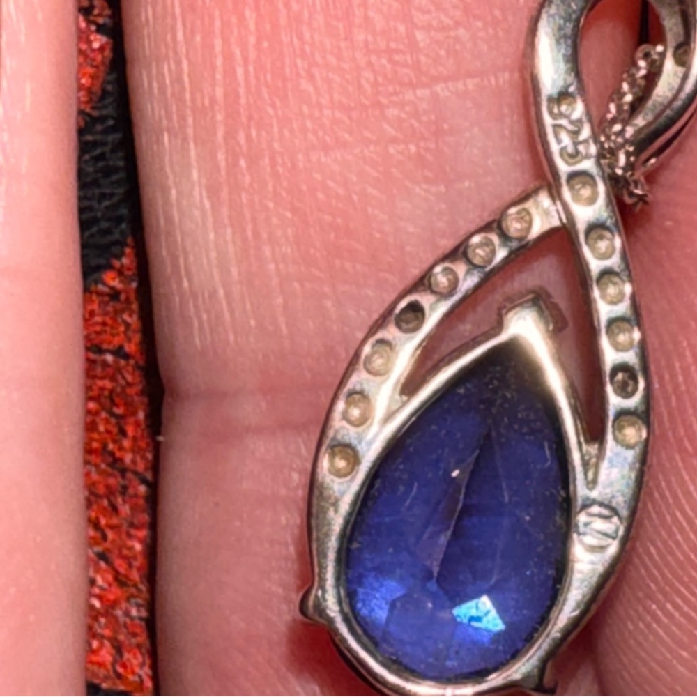 Elegant Blue Teardrop Silver925 (M marking) Pendant Necklace - Picture 13 of 15